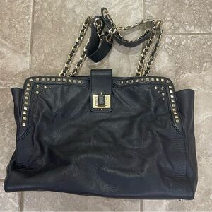 Juicy Couture Bag Jeweled Turn Lock Large Black Leather Chain